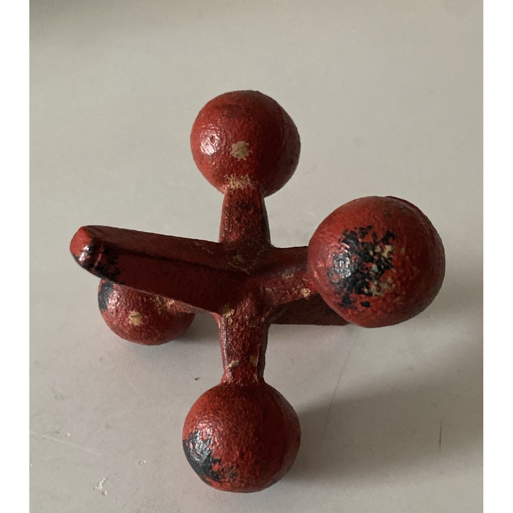 Cast Iron Red Jack Bookend Doorstop Heavy Duty Distressed Rusted Finish 5.5 in
